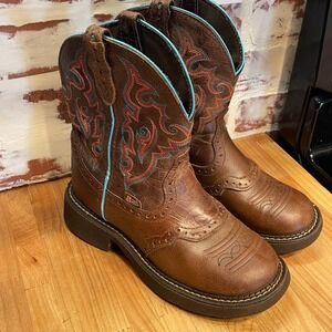 Justin Gypsy Brown Leather Turquois Western Cowboy Boots Womens Size 6 B